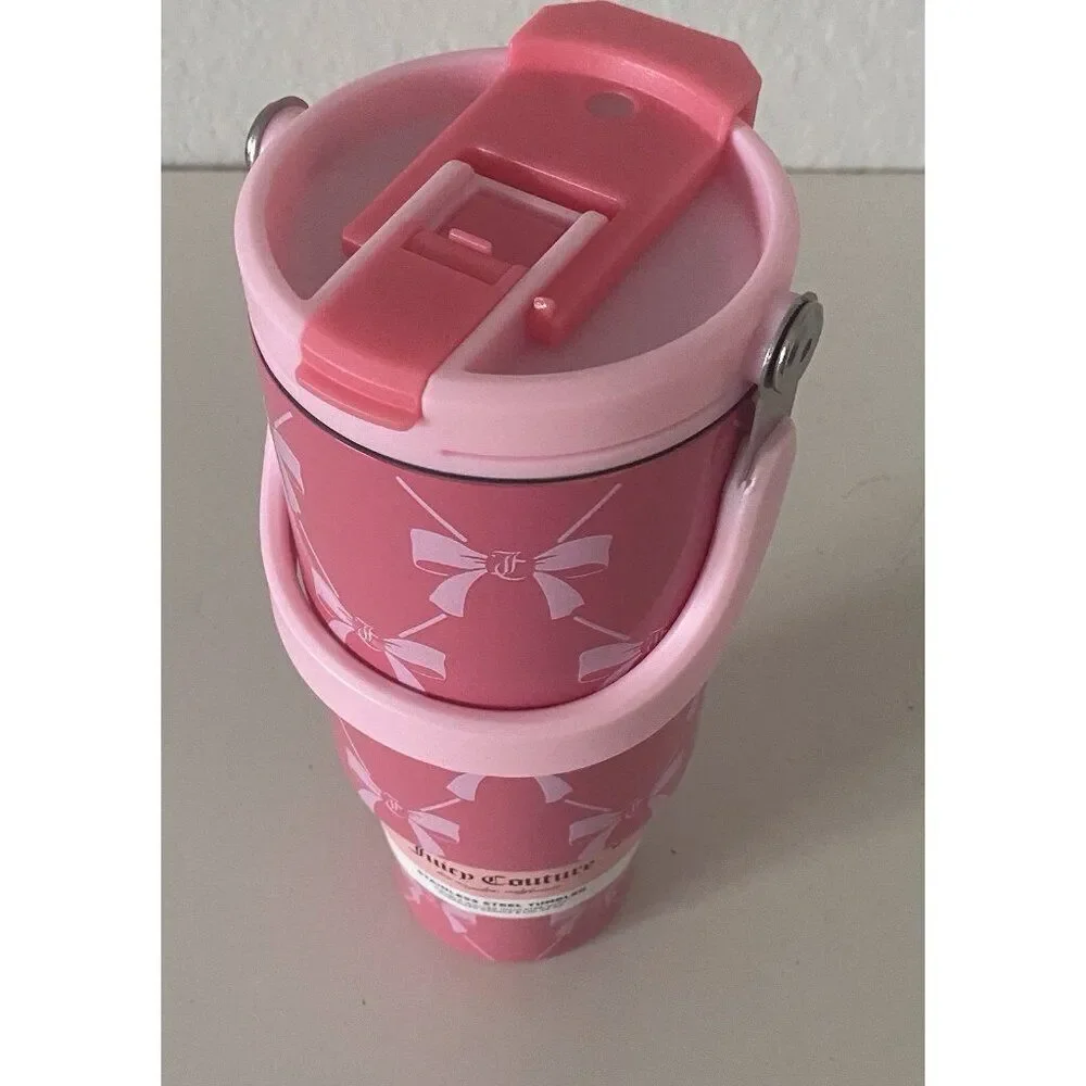 Juicy Couture Pink Bows 40 Oz Tumbler Stainless Steel Steel Oversized Handle NEW